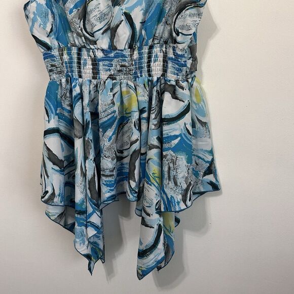 Sere‎ Nade Top L Sleeveless Smocked Waist Hanky Hem Summer Party Cocktail Blouse - Picture 9 of 11